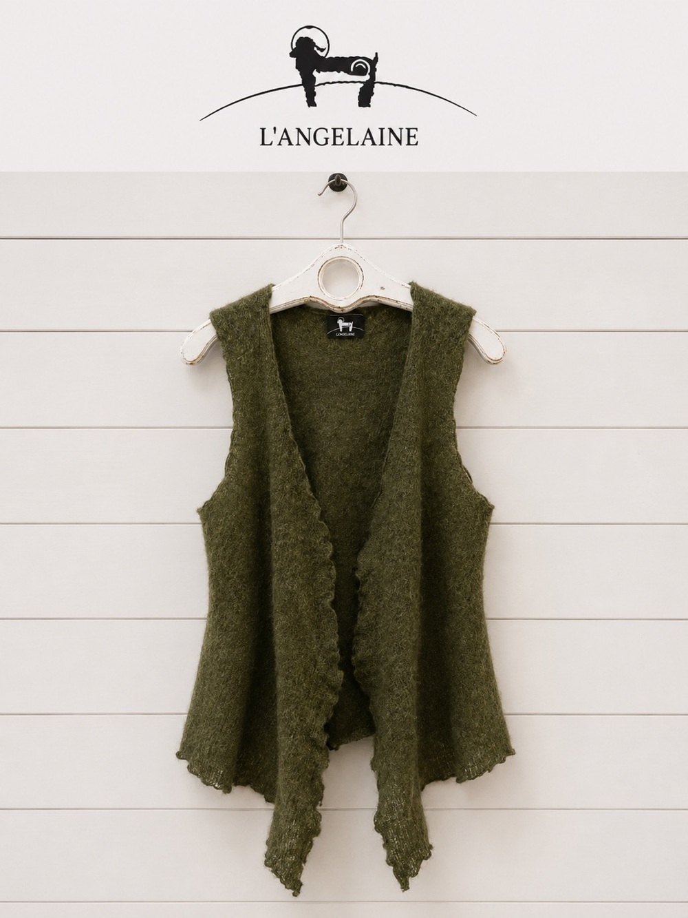 L’ANGELAINE – Khaki Wool & Kid Mohair Knit Vest (Taille G/XL)